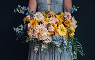 wild bouquet of light pinks, yellows and blues